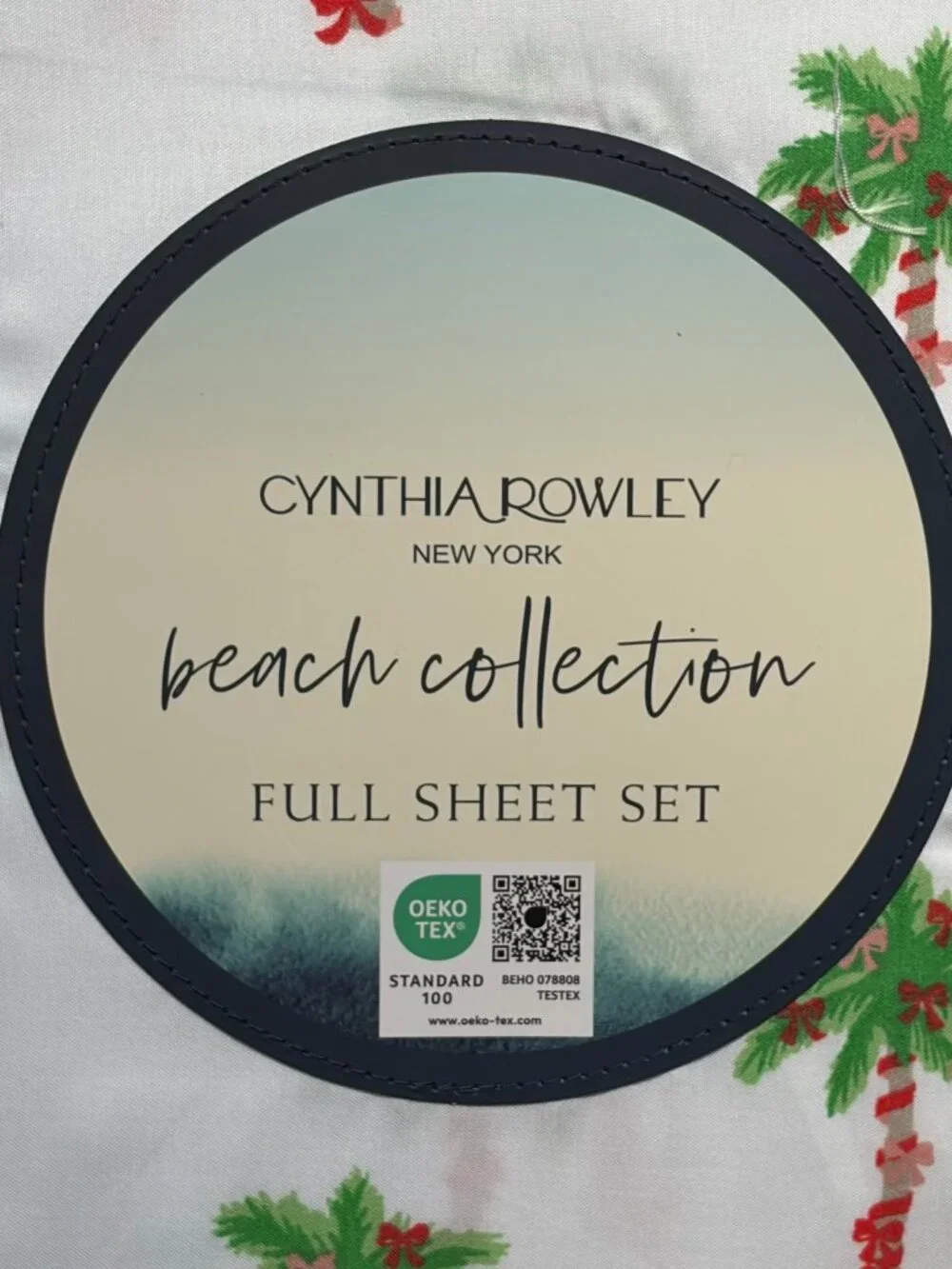 NEW Cynthia Rowley Christmas Lights Palms Trees Full Size Sheet Set